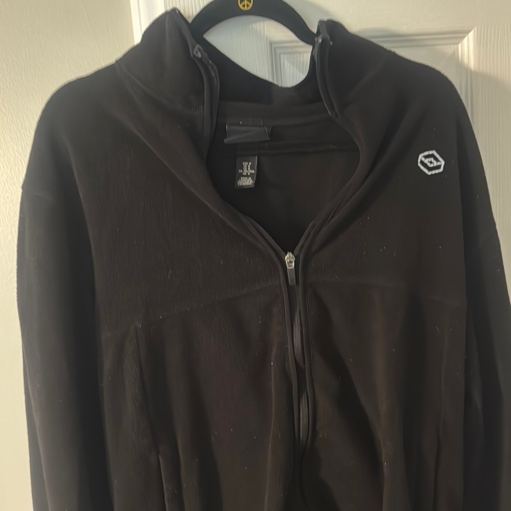 Black Lightweight Fleece Shirt Jacket with High Collar